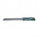 Challah Knife with Jerusalem Images in Turquoise and White with Crystal Accents