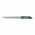 Challah Knife with Flower Outline in Turquoise and Gold with Amber Accents