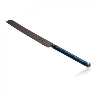 Challah Knife with Blue Aluminum Handle and Stainless Steel Blade for Shabbat