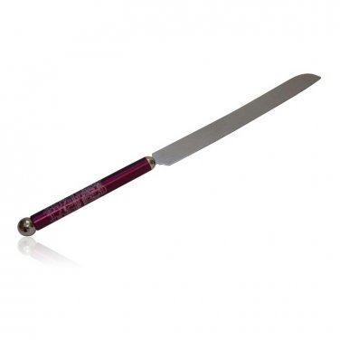 Challah Knife with Purple Handle and Jerusalem Motif for Shabbat