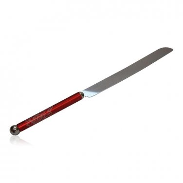 Challah Knife for Shabbat with Jerusalem Theme Red Handle and Steel Blade