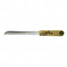 Tan Ceramic and Stainless Steel Challah Knife with Hebrew Text and Flower