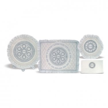 4 Piece Satin Passover Set Featuring The Old City of Jerusalem