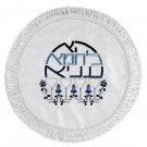 Rounded, White Matzah Cover with Black and Blue Embroidery