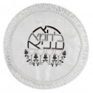 White Circular Matzah Cover with Black and Grey  Writing