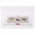 Glass Challah Board with Black and White Flower and Gold Scrolling Lines