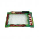 Glass and Stone Challah Board with Green Stripes and Hebrew Text