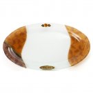 Oval Glass Challah Tray with Orange and Brown Leaves and Shabbat Kodesh