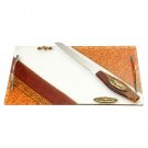 Glass Challah Board with Nickel Handles, Orange and Brown Leaves and Plaque