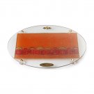 Glass Oval Challah Board for Shabbat with Bright Orange Décor