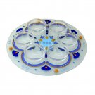 Ester Shahaf Round Glass Seder Plate with Star of David, Hamsas and Hebrew Text