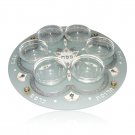 Ester Shahaf Frosted Glass Seder Plate with Silver Judaica Symbols and Hebrew Text