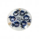 Glass Seder Plate with Blue Pomegranates and Hebrew Text