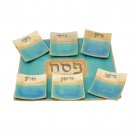 Turquoise and Beige Ceramic Seder Plate with Hebrew Text and Rectangular Shape