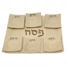 White and Beige Ceramic Seder Plate with Hebrew Text and Small Plates