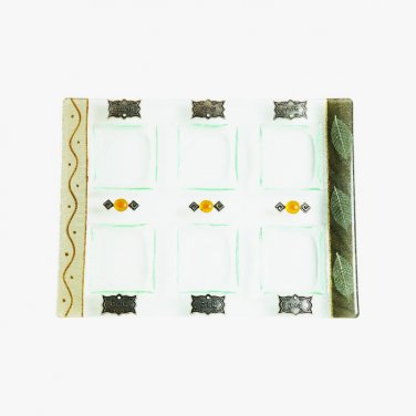 Glass Rectangle Seder Plate with Plaques, Diamonds and Beads