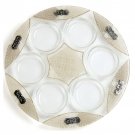 Glass Seder Plate with Gold Edging, Flowers and Metal Plaques