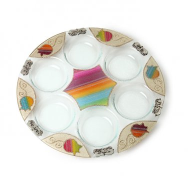 Glass Passover Seder Plate with Rainbow Pomegranate Theme