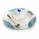 Charoset Dish with Spoon and White and Blue Motif