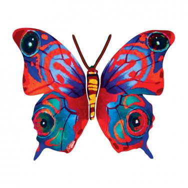 David Gerstein Metal Mira Butterfly with Modern Red and Blue Lines and Dots