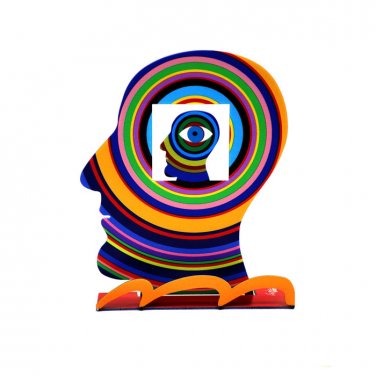 David Gerstein Head within a Head Sculpture in Steel with Concentric Circles