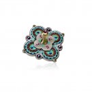 Ester Shahaf Pewter Flower Dreidel with Gold, Turquoise and Fuscia Accents
