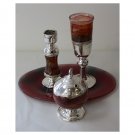 Sterling Silver and Red Stained Glass Havdalah Set with Red Crystals