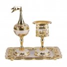Ivory Jerusalem Spice Tower, Havdalah Candle Holder, and Tray with Jewels