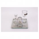 Glass Havdalah Set with Four Pieces, Hebrew Text and Metal Ornaments