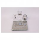 Havdalah Set with Blue and White Floral Pattern and Hebrew Text