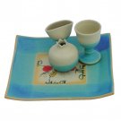 Turquoise and Beige Ceramic Havdalah Set with Seven Species and Hebrew Text