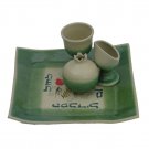 Green Four Piece Ceramic Havdalah Set with Hebrew Text and Seven Species