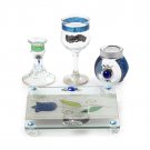Glass Havdalah Set with Blue Flower Design