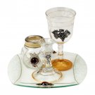 Glass Havdalah Set with Floral Pattern and Metal Medallions