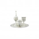 Ceramic Havdalah Set with Oval Tray, Scrolling Lines, Beads and Grape Clusters