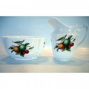 Spode Bone China Fruit Pattern Creamer & Sugar Set