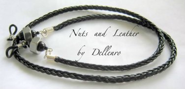 &acirc;�&laquo;BLACK LEATHER & NUTS&acirc;�&laquo; MENS EYEGLASS GLASSES SPECTACLES CORD HOLDER CHAIN