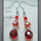 ✫RED WINE✫ HANDCRAFTED SILVER PLATED CRYSTAL GLASS DANGLE EARRINGS