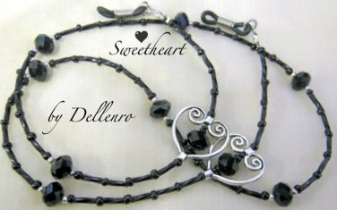 &acirc;�&laquo;SWEETHEART&acirc;�&laquo; BLACK CRYSTAL BEADED GLASSES SPECTACLES EYEGLASS CHAIN HOLDER CORD