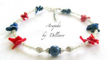 &acirc;�&laquo;ARAPAHO&acirc;�&laquo;  LAPIS LAZULI & RED CORAL GEMSTONE ANKLE CHAIN ANKLET ANKLE BRACELET