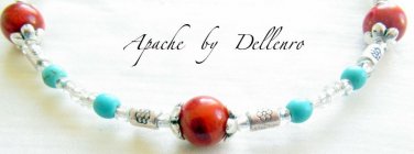 &acirc;�&laquo;APACHE&acirc;�&laquo; HANDCRAFTED TURQUOISE & CORAL GEM ANKLE CHAIN ANKLET ANKLE BRACELET