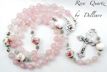 &acirc;�&laquo;ROSE QUARTZ&acirc;�&laquo; PINK GEMSTONE HANDCRAFTED FIVE DECADE ROSARY (GIift boxed