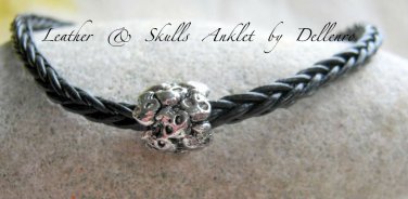 &acirc;�&laquo;LEATHER & SKULLS&acirc;�&laquo; ANKLE CHAIN BRACELET ANKLET WRAP SURF BOHO GOTHIC