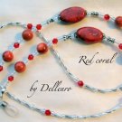 ✫RED CORAL✫ BEADED GEMSTONE EYEGLASS GLASSES SPECTACLES CHAIN HOLDER CORD