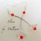 ✫FLORA✫  PINK AND RED SILVER PLATED  DANGLE DROP EARRINGS