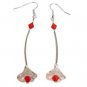 &acirc;�&laquo;FLORA&acirc;�&laquo;  PINK AND RED SILVER PLATED  DANGLE DROP EARRINGS
