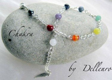 &acirc;�&laquo;CHAKRA&acirc;�&laquo; GEMSTONE BEADED ANKLE CHAIN ANKLET ANKLE BRACELET 9.5" & 2" EXTENDER