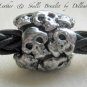 &acirc;�&laquo;LEATHER & SKULLS&acirc;�&laquo; UNISEX BLACK BRACELET WRAP SURF BOHO GOTHIC