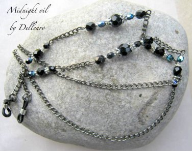 &acirc;�&laquo;MIDNIGHT OIL&acirc;�&laquo; BLACK BEADED GLASSES SPECTACLES EYEGLASSES CHAIN HOLDER CORD
