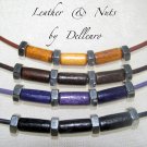 ✫LEATHER & NUTS ✫ UNISEX NECKLACE  WITH STAINLESS STEEL. U CHOOSE COLOUR & SIZE